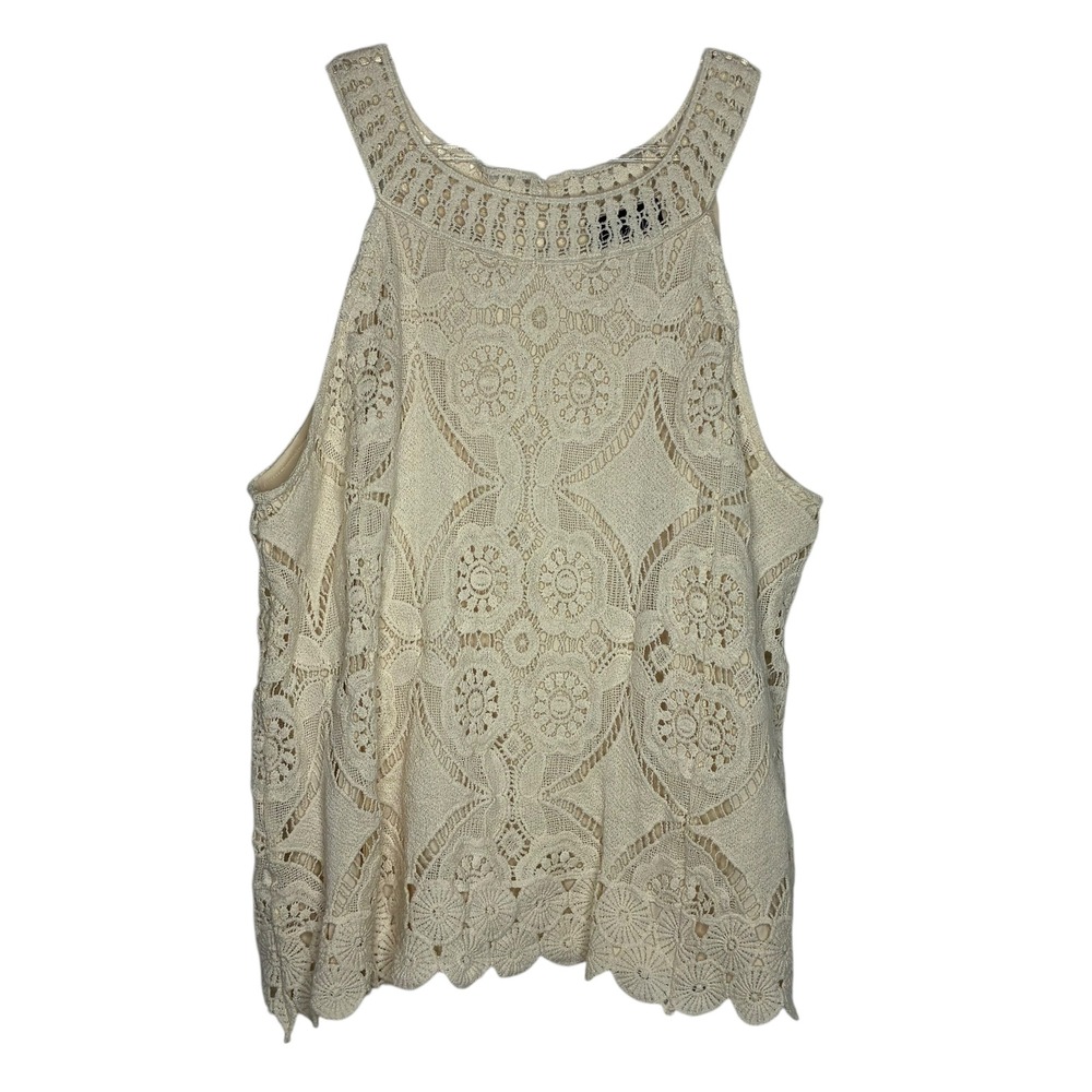 Frazzle Womens Size XL Ivory Crochet Lace Tank Top Sleeveless Boho Cottagecore